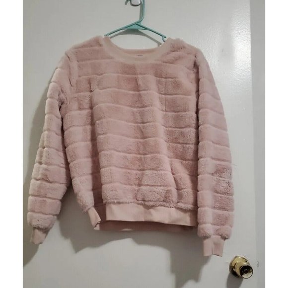 Crave Fame Sweaters - CRAVE FAME BY ALMOST FAMOUS FAUX-FUR STRIPE SWEATSHIRT PINK SIZE M